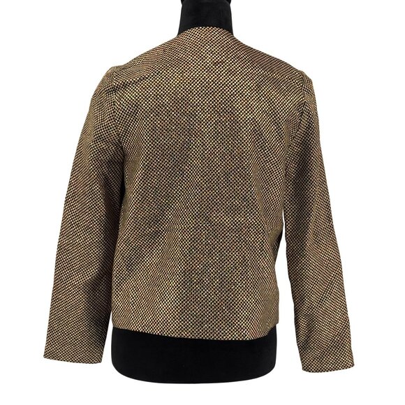 2/$18 SALE!‎ Vtg Caron Metallic Jacket Womens 4 Gold Black Check Evening Blazer - Picture 8 of 8
